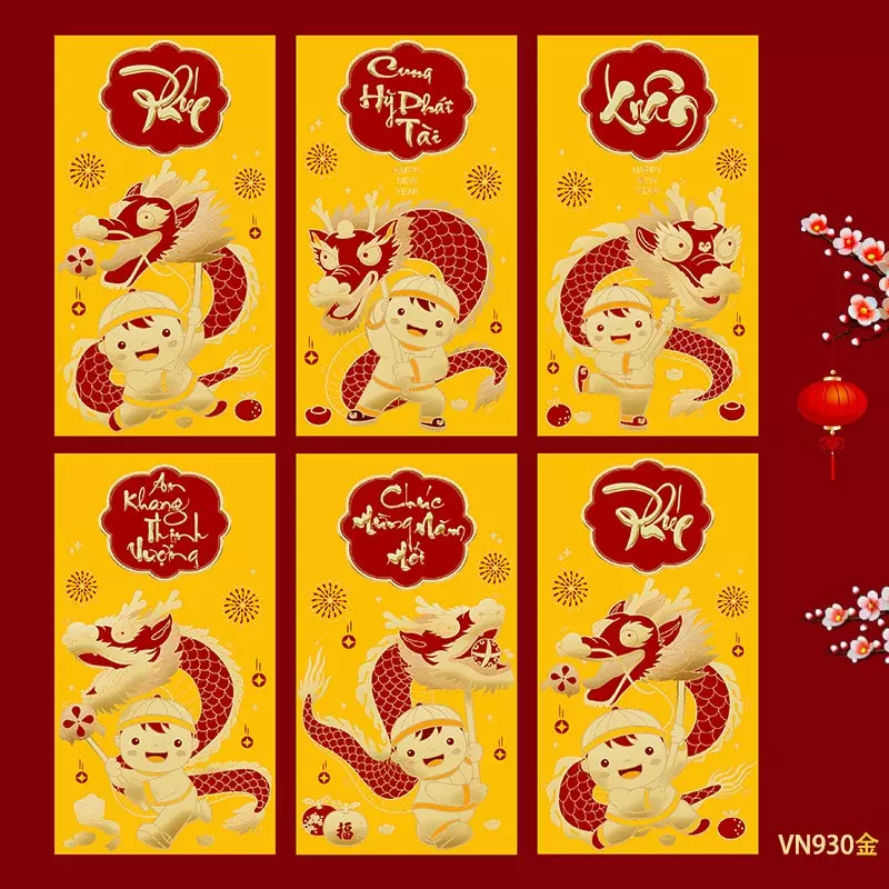 Rước Lộc Đầu Năm Với 40+ Mẫu Bao Lì Xì Tết 2025 Cực Đẹp! Mau bao li xi truyen thong Mau do vang chu dao hoa tiet hoa van chu Han hinh anh rong phuong. 8