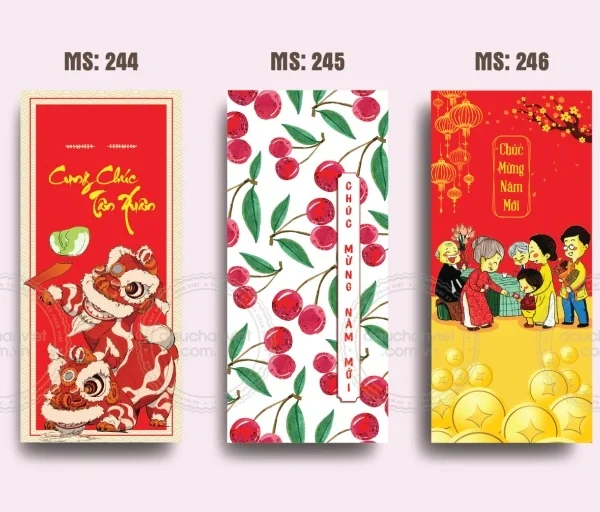 In Bao Lì Xì Mẫu bao lì xì truyền thống, hình ảnh ông thần tài, chữ Phúc Lộc Thọ nổi bật.