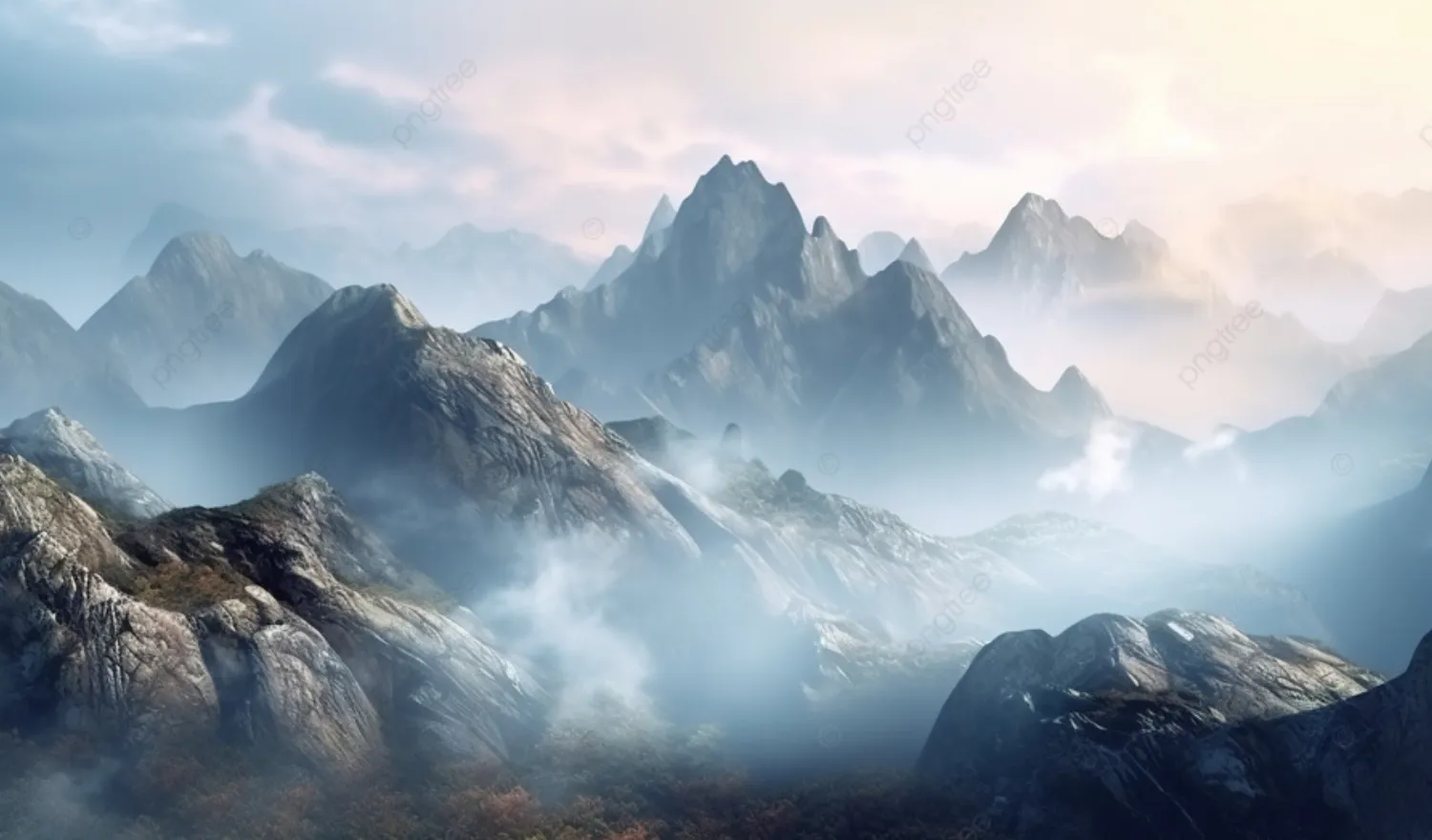 Sương mù bao phủ núi non