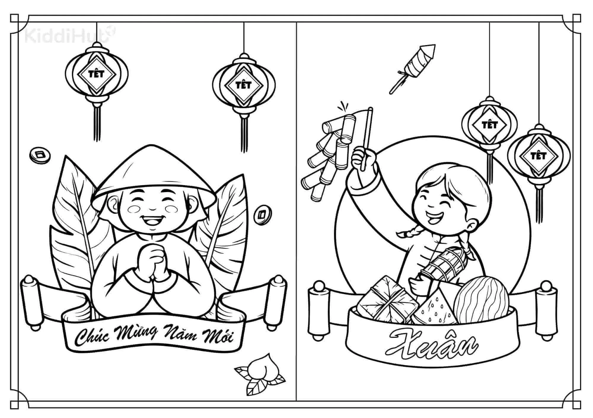 tranh to mau Tet Nguyen Dan 2025 y nghia doc dao da dang cho be01 2