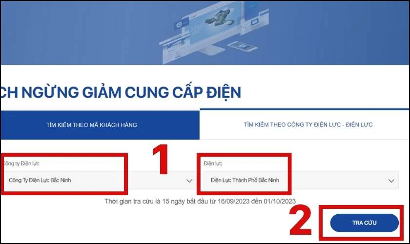 Nhập dữ liệu vào ô Công ty Điện lực, Điện lực và nhấp vào Tra cứu