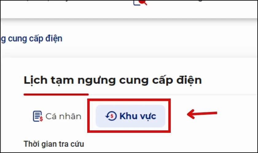 Nhấn vào mục Khu vực