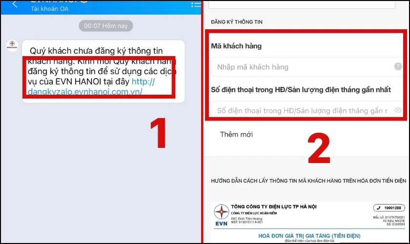 Nhấn vào link này để thêm mã khách hàng và số điện thoại