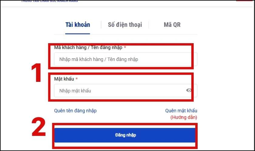 Nhập thông tin tương ứng và chọn Đăng nhập