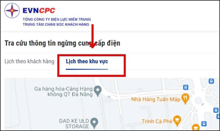 Chọn mục Lịch theo khu vực