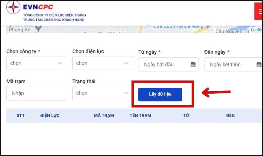 Nhập thông tin tại các mục và bấm vào Lấy dữ liệu