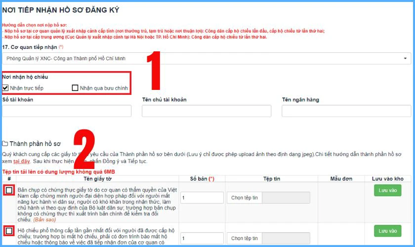 Đăng ký nhận hộ chiếu