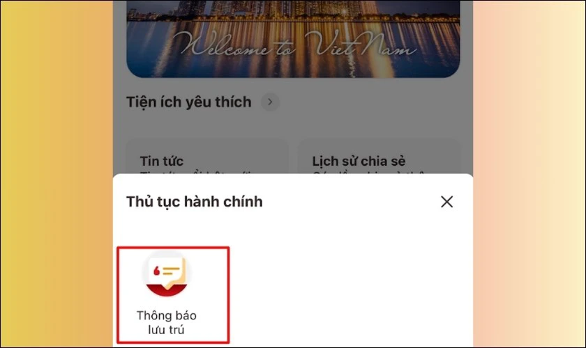 Không cần đi lại! Đăng ký tạm trú online ngay và luôn. Nhấn chọn Thông báo lưu trú