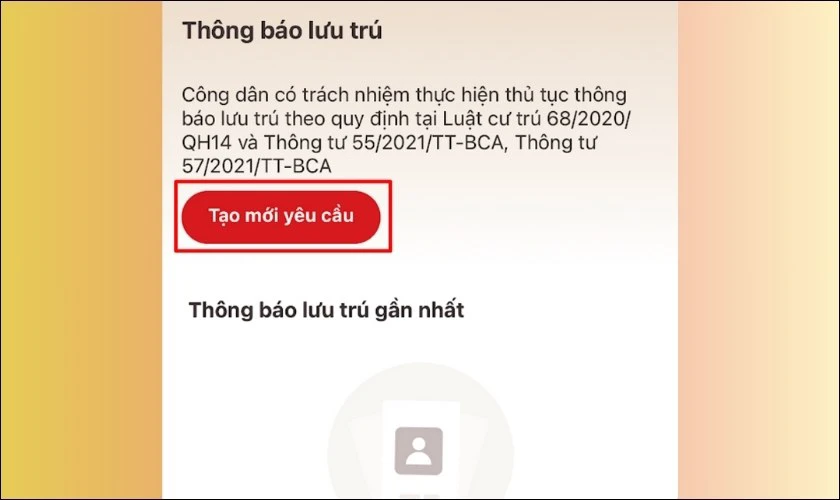 Không cần đi lại! Đăng ký tạm trú online ngay và luôn. Nhấn vào Tạo mới yêu cầu