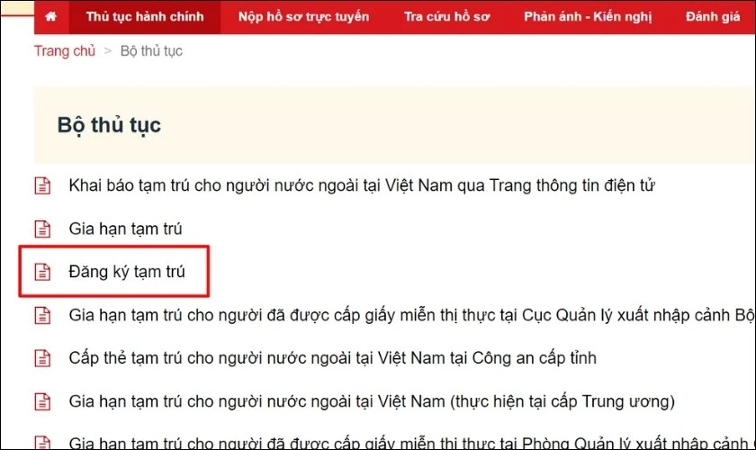 Không cần đi lại! Đăng ký tạm trú online ngay và luôn. Tìm chọn mục Đăng ký tạm trú