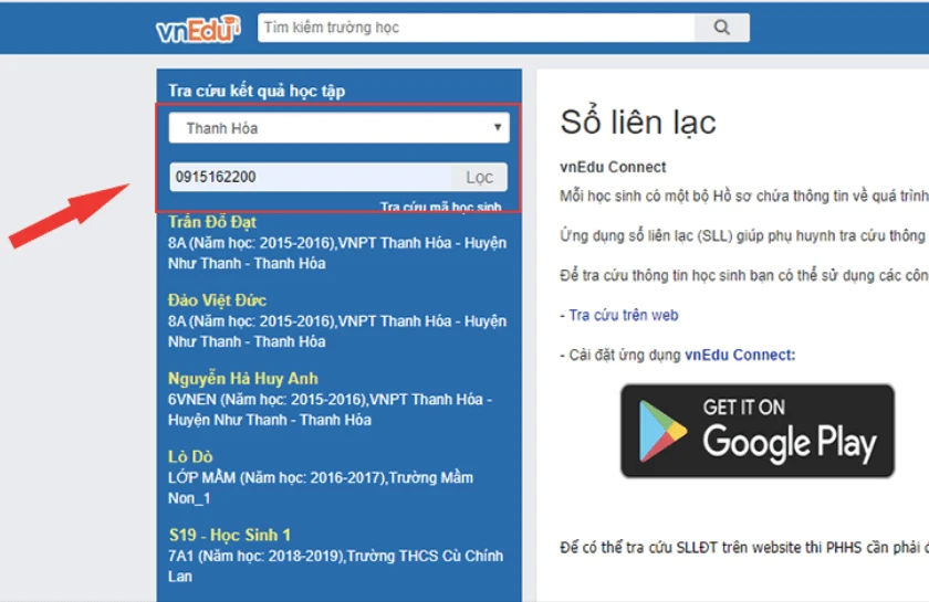 Hướng dẫn tra cứu kết quả học tập trên máy tính với vnedu.vn sổ liên lạc