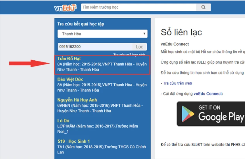 Hướng dẫn tra cứu kết quả học tập trên máy tính với vnedu.vn sổ liên lạc
