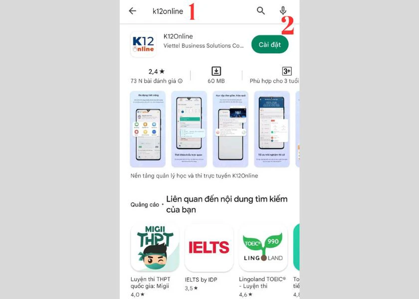 cách đăng nhập phần mềm k12online vn trên điện thoại