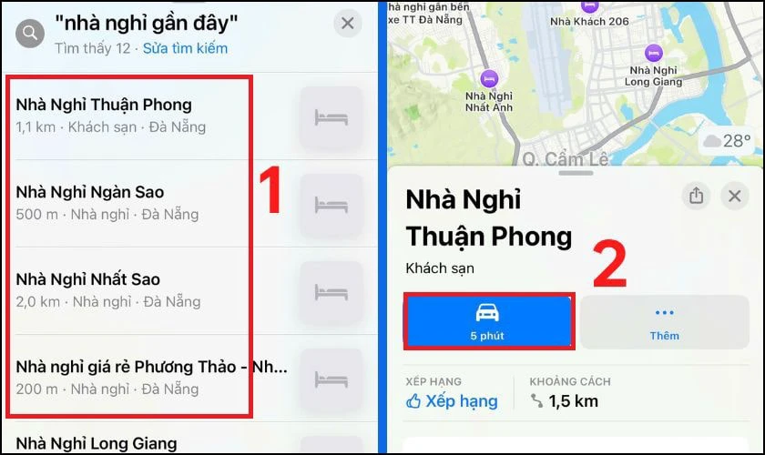 Tìm nhà nghỉ gần đây bằng Maps iPhone
