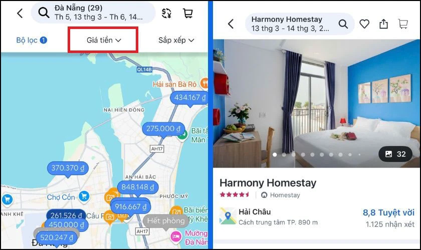 Bạn có thể lọc kết quả theo giá tiền