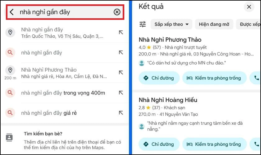 Tìm nhà nghỉ gần đây 24/24 bằng Google Maps