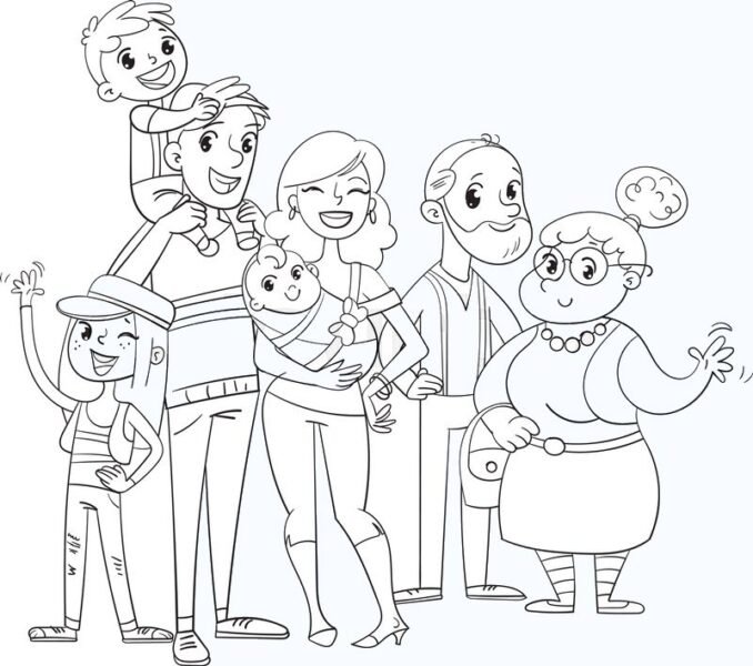 Hình vẽ chưa tô màu gia đình hco bé tập tô (2)