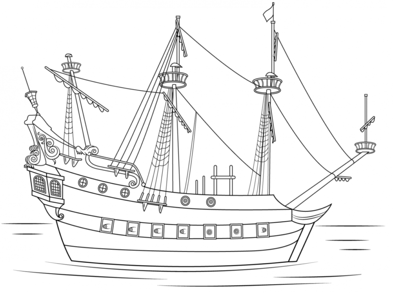 Hình vẽ chưa tô màu tàu thuỷ cho bé tập tô (2)