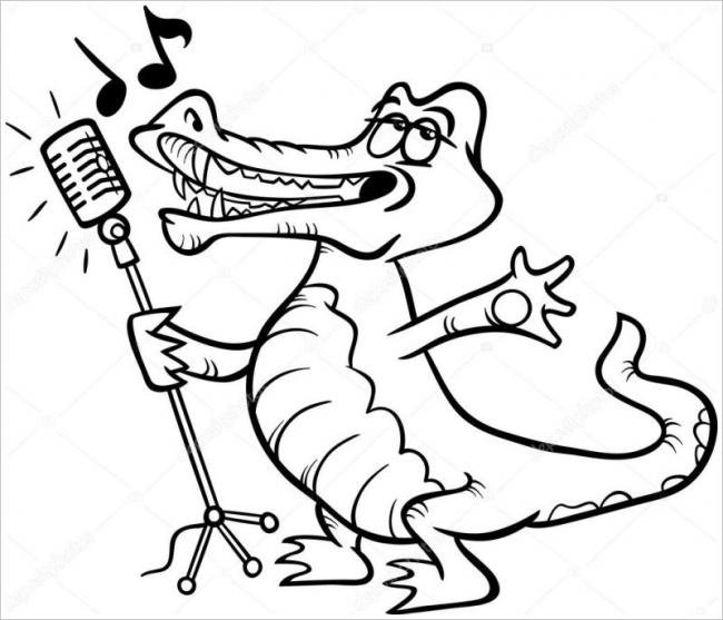Hình vẽ đen trắng cá sấu cho bé tô màu (1)