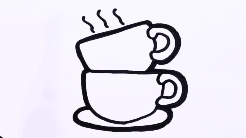 Hình vẽ đen trắng cái ly đẹp cho bé tô màu (5)