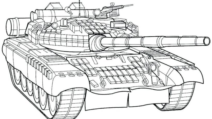 Tranh vẽ chưa tô màu xe tăng cho bé tập tô (2)