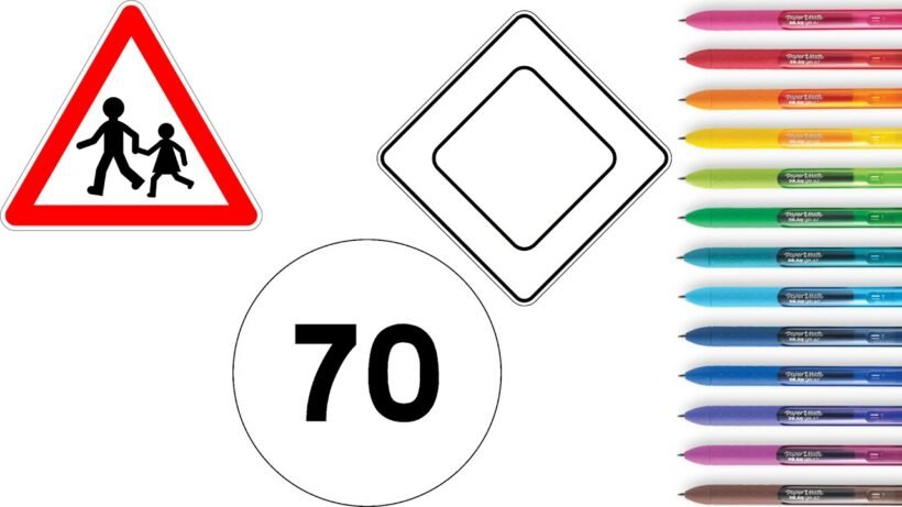 Tranh vẽ đen trắng biển báo giao thông cho bé tô màu (3)