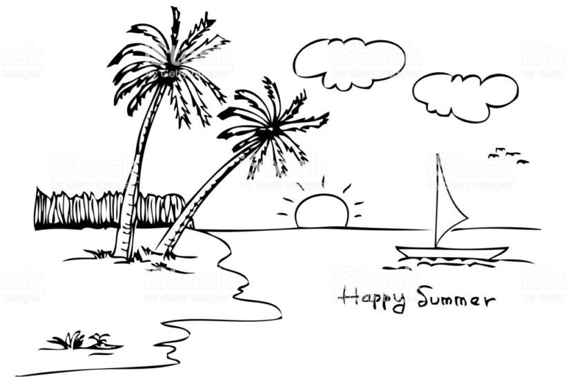 Vẽ cây dừa trên bãi biển