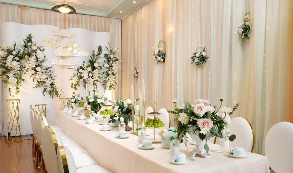 Trang trí gia tiên Decor gia tiên hiện đại tone trắng – xanh